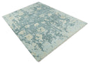 Fine Antique 8x10 Beige and Blue Abstract Hand Knotted Wool Area Rug | TRDCP506912