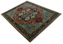 Fine Blue, Brown and Teal Traditional Floral Hand knotted 8x10 wool Area Rug