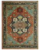 Fine Blue, Brown and Teal Traditional Floral Hand knotted 8x10 wool Area Rug