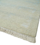 Fine Hand Knotted 8x10 Beige and Ivory Transitional Wool and Bamboo Silk Area Rug