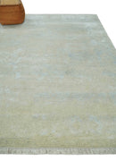 Fine Hand Knotted 8x10 Beige and Ivory Transitional Wool and Bamboo Silk Area Rug