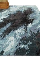 Fine Hand knotted And Carved Brown and Aqua Abstract Bamboo Silk 8x10 Area Rug