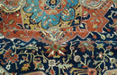 Fine Hand Knotted Rust and Blue Traditional Heriz Medallion 8x10 wool area rug