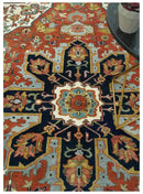 Fine Hand Knotted Rust, Ivory and Blue Floral Traditional Heriz 9x12 wool area rug