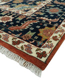 Fine Hand Knotted Rust, Ivory and Blue Floral Traditional Heriz 9x12 wool area rug