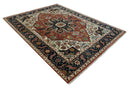 Fine Hand Knotted Rust, Ivory and Blue Floral Traditional Heriz 9x12 wool area rug
