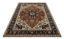 Fine Hand Knotted Rust, Ivory and Blue Floral Traditional Heriz 9x12 wool area rug