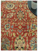 Fine Hand Knotted Vintage Style 8x10  Rust, Olive and Beige Traditional Serapi wool rug