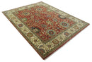 Fine Hand Knotted Vintage Style 8x10  Rust, Olive and Beige Traditional Serapi wool rug