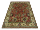 Fine Hand Knotted Vintage Style 8x10  Rust, Olive and Beige Traditional Serapi wool rug