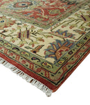 Fine Hand Knotted Vintage Style 8x10  Rust, Olive and Beige Traditional Serapi wool rug