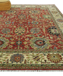 Fine Hand Knotted Vintage Style 8x10  Rust, Olive and Beige Traditional Serapi wool rug