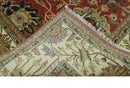 Fine Hand Knotted Vintage Style 8x10  Rust, Olive and Beige Traditional Serapi wool rug
