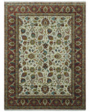 Fine Knots Ivory and Brown 8x10 and 9x12 Hand knotted Traditional Floral Wool Area Rug