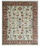 Fine Knots Ivory and Brown 8x10 and 9x12 Hand knotted Traditional Floral Wool Area Rug