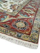 Fine Knots Ivory and Brown 8x10 and 9x12 Hand knotted Traditional Floral Wool Area Rug