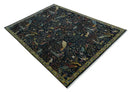 Fine The Jungle Life Peacock on tree Rug 8x10, 9x12 Hand Knotted Black and Mustard Wool Rug