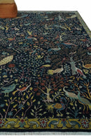 Fine The Jungle Life Peacock on tree Rug 8x10, 9x12 Hand Knotted Black and Mustard Wool Rug