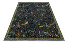 Fine The Jungle Life Peacock on tree Rug 8x10, 9x12 Hand Knotted Black and Mustard Wool Rug