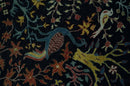 Fine The Jungle Life Peacock on tree Rug 8x10, 9x12 Hand Knotted Black and Mustard Wool Rug