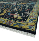 Fine The Jungle Life Peacock on tree Rug 8x10, 9x12 Hand Knotted Black and Mustard Wool Rug