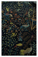 Fine The Jungle Life Peacock on tree Rug 8x10, 9x12 Hand Knotted Black and Mustard Wool Rug