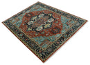 Fine Traditional Floral Hand knotted Brown, Aqua and Black 8x10 wool Area Rug