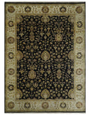 Fine Vintage Style Traditional Black, Olive and Beige Turkish Hand knotted wool Area Rug