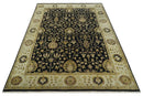 Fine Vintage Style Traditional Black, Olive and Beige Turkish Hand knotted wool Area Rug
