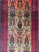 Vintage Persian Baluch Rug 4x6 | Beige, Red & Burgundy | Hand-Knotted Wool