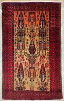 Vintage Persian Baluch Rug 4x6 | Beige, Red & Burgundy | Hand-Knotted Wool