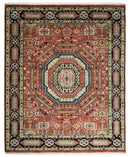 Fine Wool Hand Knotted Kazak Medallion Red and Black Traditional Rug
