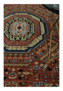 Fine Wool Hand Knotted Kazak Medallion Red and Black Traditional Rug
