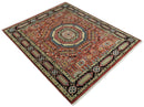 Fine Wool Hand Knotted Kazak Medallion Red and Black Traditional Rug
