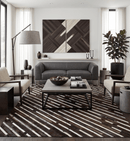 Flatweave Hairon Genuine Leather 5x8, 8x10 and 9x12 Brown Tan and Ivory Area Rug
