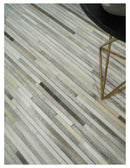 Flatweave Hairon Genuine Leather Stripe Design Beige and Ivory Area Rug