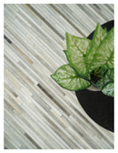 Flatweave Hairon Genuine Leather Stripe Design Beige and Ivory Area Rug