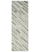 Flatweave Hairon Genuine Leather Stripe Design Beige and Ivory Area Rug