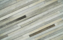 Flatweave Hairon Genuine Leather Stripe Design Beige and Ivory Area Rug