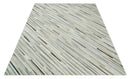 Flatweave Hairon Genuine Leather Stripe Design Beige and Ivory Area Rug