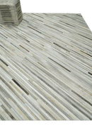 Flatweave Hairon Genuine Leather Stripe Design Beige and Ivory Area Rug