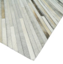 Flatweave Hairon Genuine Leather Stripe Design Beige and Ivory Area Rug