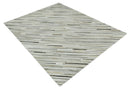 Flatweave Hairon Genuine Leather Stripe Design Beige and Ivory Area Rug