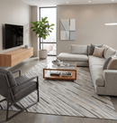 Flatweave Hairon Genuine Leather Stripe Design Beige and Ivory Area Rug