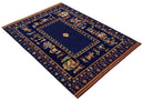 Flatwoven 5x7 Traditional Navy Blue Hand Woven Wool Rug