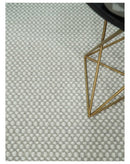 Flatwoven Dhurrie 8x10 and 9x12 Modern Checkered Beige and Ivory Wool Area Rug, Layering Rug | TRDCP830