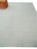 Flatwoven Dhurrie 8x10 and 9x12 Modern Checkered Gray and Ivory Wool Area Rug, Layering Rug | TRDCP832