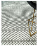 Flatwoven Dhurrie 8x10 and 9x12 Modern Checkered Gray and Ivory Wool Area Rug, Layering Rug | TRDCP832