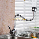 Flexible chrome & black brass kitchen mixer faucet with spray head