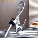 Flexible chrome & black brass kitchen mixer faucet with spray head